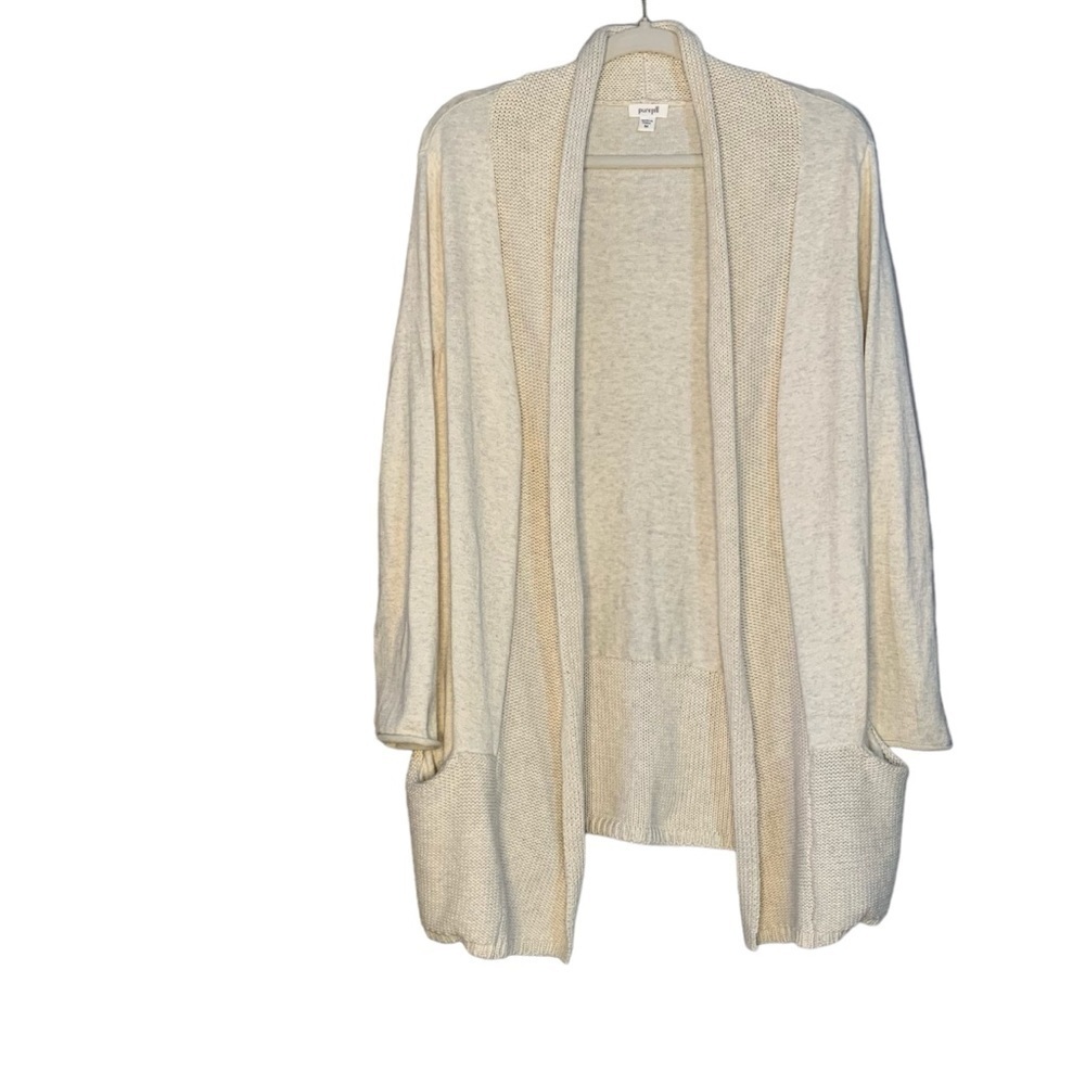 PureJill creme oatmeal open front cotton/cashmere‎ cardigan sweater. Size M